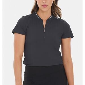 UNRL Amelia Rib Tech Short Sleeve Collared Polo Top Nine Iron L NWT